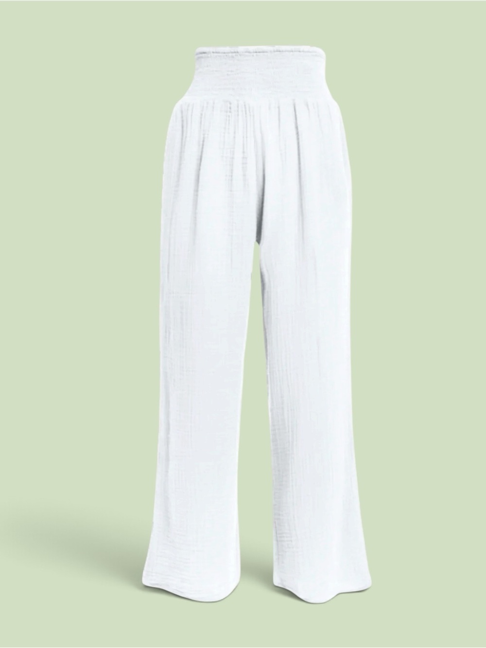 Just Living White Smocked High-Waist Wide Leg Gauze Pants